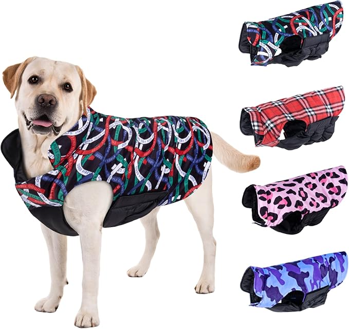 CuteBone Winter Dog Coat Waterproof Windproof Jacket Reversible Vest Thick Adjustable Dog Cold Weather Coat Soft with Leash Hole