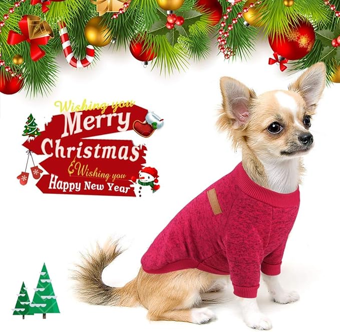 Idepet Pet Dog Classic Knitwear Sweater,Fleece Coat for Small,Medium,Large Dog,Warm Pet Dog Cat Clothes,Soft Puppy Customes (L, WineRed)