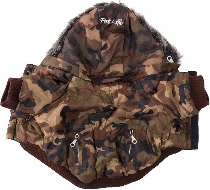 PET LIFE Classic Metallic Fashion Pet Dog Coat Jacket Parka w/ 3M Insulation and Removable Hood, Medium, Camouflage
