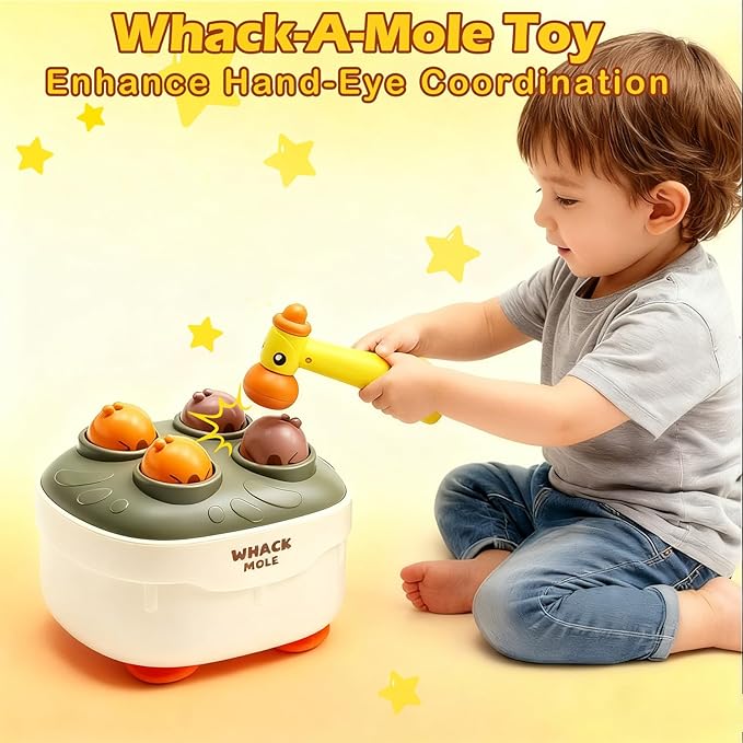 Press and Go Car Toys, Kids Push Car with Whack-A-Mole, Woodpecker Worm, Carrot Harvest Game, Car Racing Toy for Toddler Travel Toys, Baby Learning & Education Train Toys Birthday Boy Girl gift