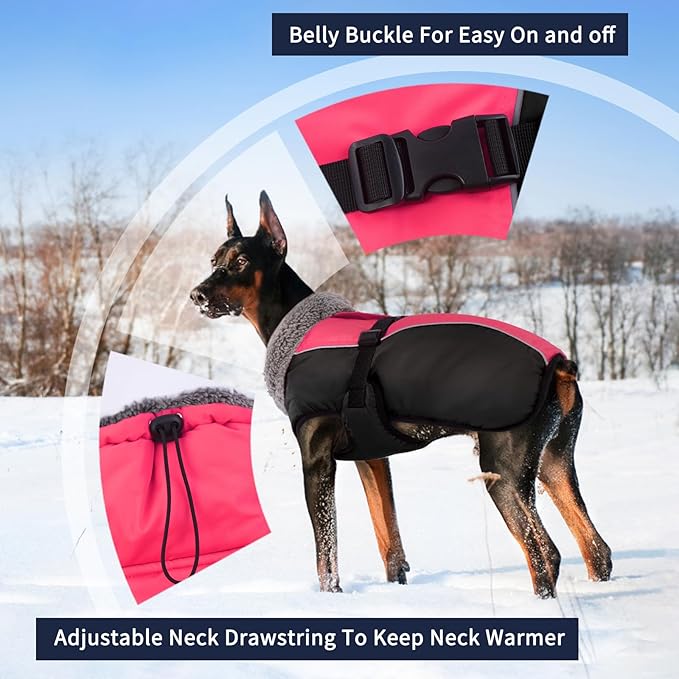 IECOii Extra Warm Fleece Dog Jacket with Buckle - Reflective Turtleneck Coat for Cold Weather - Small to Extra Large Dogs