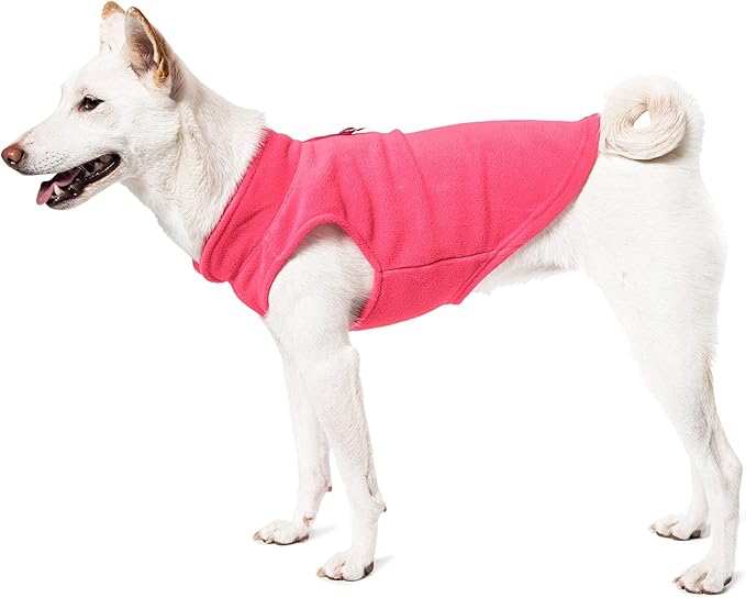 Gooby Fleece Vest Dog Sweater - Peach, Medium - Warm Pullover Fleece Dog Jacket with O-Ring Leash for Small to Medium Dogs