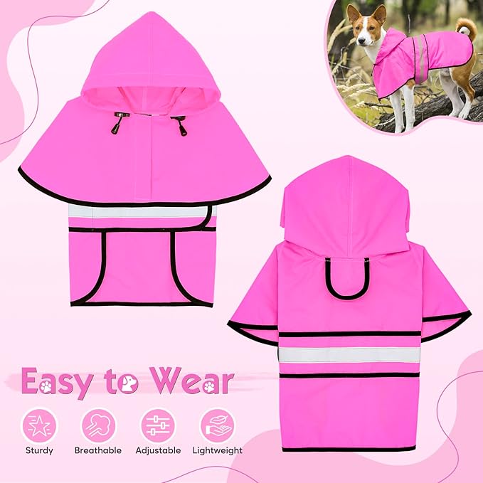 Weesiber Dog Raincoat, Waterproof Dog Rain Jacket with Leash Hole, Hooded Pet Poncho Lightweight Puppy Coat for Small Dogs (S, Pink)