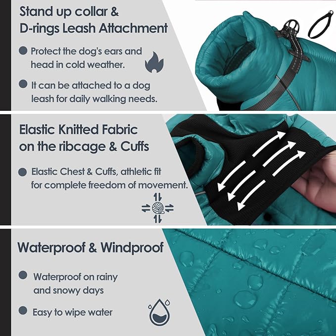 AOFITEE Dog Coat, Waterproof Dog Jacket for Winter, Warm Fullbody Dogs Snowsuit, Winter Coat for Small Dogs, Zip Up Pet Puffer Jacket Fleece Vest, Outdoor Reflective Cold Weather Pet Coats, Medium