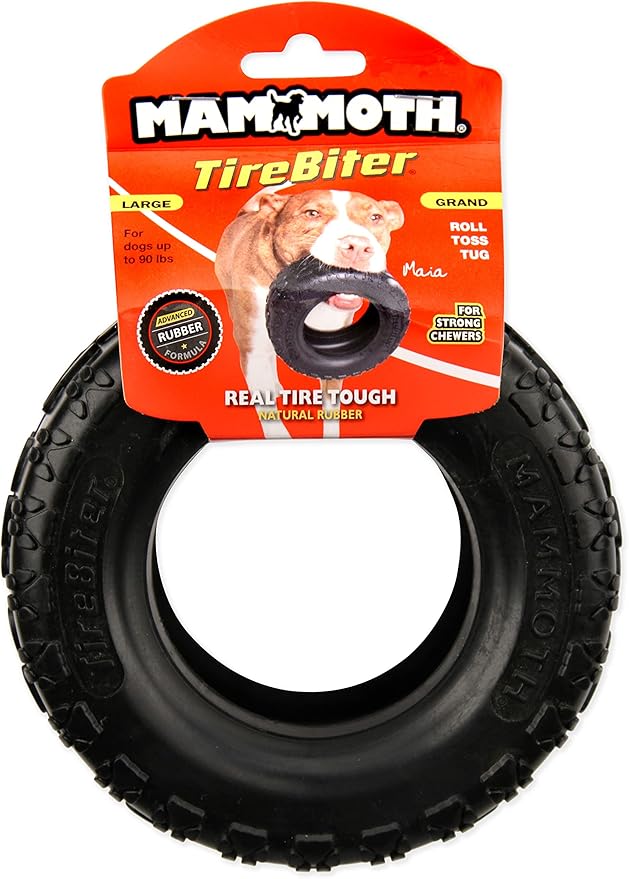 Mammoth TireBiterII Natural Rubber Dog Toy - Large 6" | Extreme Chewer Toy for 50-80 lbs Dogs