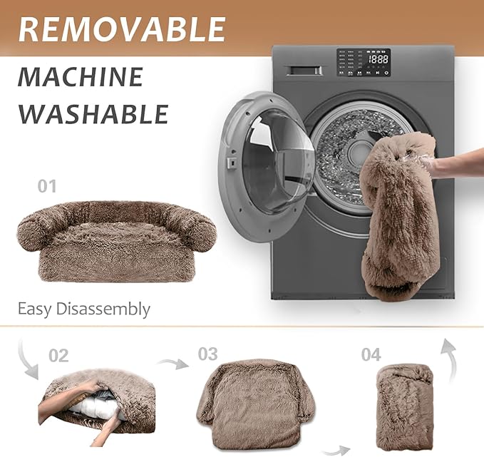 Calming Dogs/Cats Bed Mats, Dog Pad Washable Removable Couch Cover, Plush Long Fur Mat for Pets, Waterproof Lining, Perfect for Small, Medium and Large Dogs and Cats (Desert Brown, 41"x37")