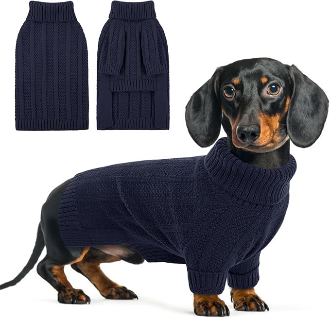 Queenmore XSmall Dog Sweater,Small Sweater for Dog,Soft Knitted Sweater Christmas Clothing,Turtleneck Pullover Puppy Sweaters for Dogs Girls Boys,Cozy Pet Knitwear for Teacup,Chihuahua(Dark Navy,XS)