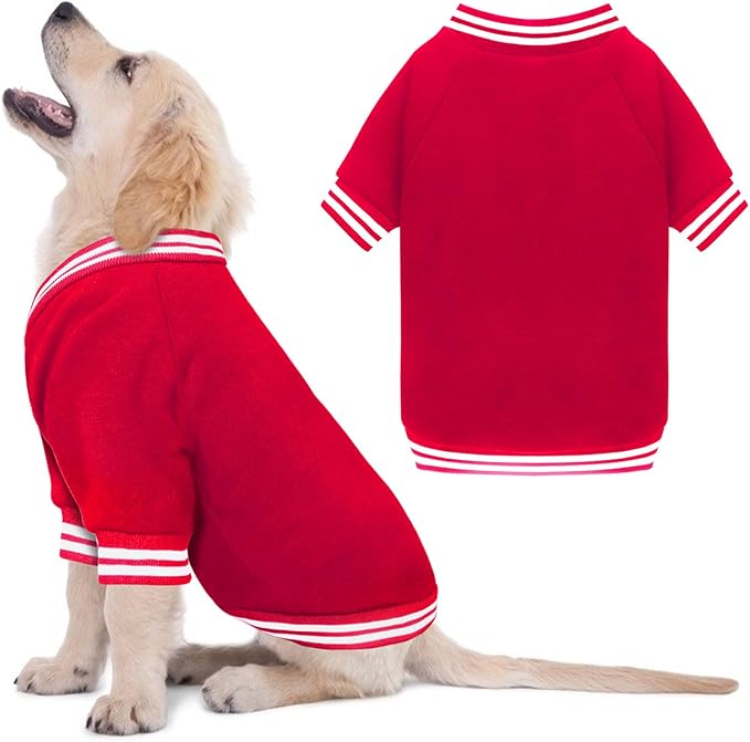 Dog Sweaters for Small Dogs, Brushed Fleece Dog Sweater Baseball Jacket Pet Clothes Soft Warm Sweatshirt Puppy Sweater Boy Girl Pet(Red-S)