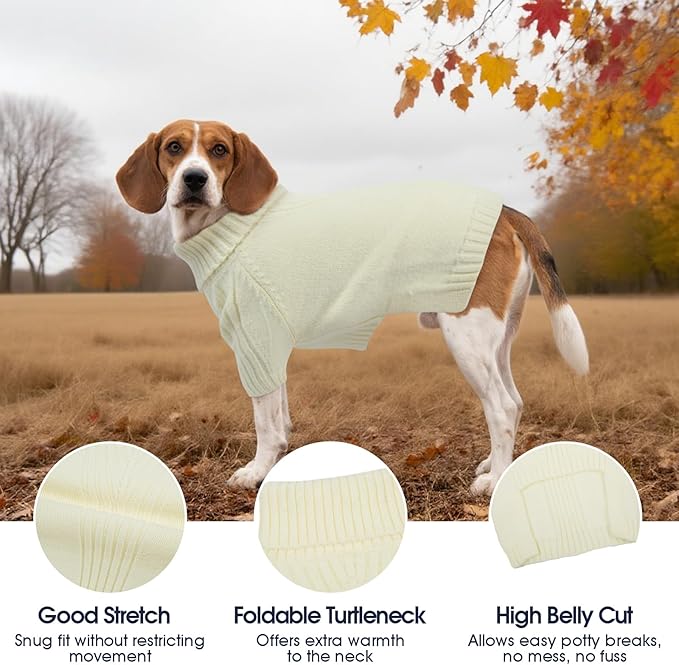IECOii Extra Large Dog Sweater 4XL,Thermal Warm Dog Sweaters for Giant Breed Dogs,Turtleneck Knitted Knitwear for Pet Winter,Stretchy&Easy On Doggy Sweatshirt for Doberman,Great Dane(White,XXXXL)