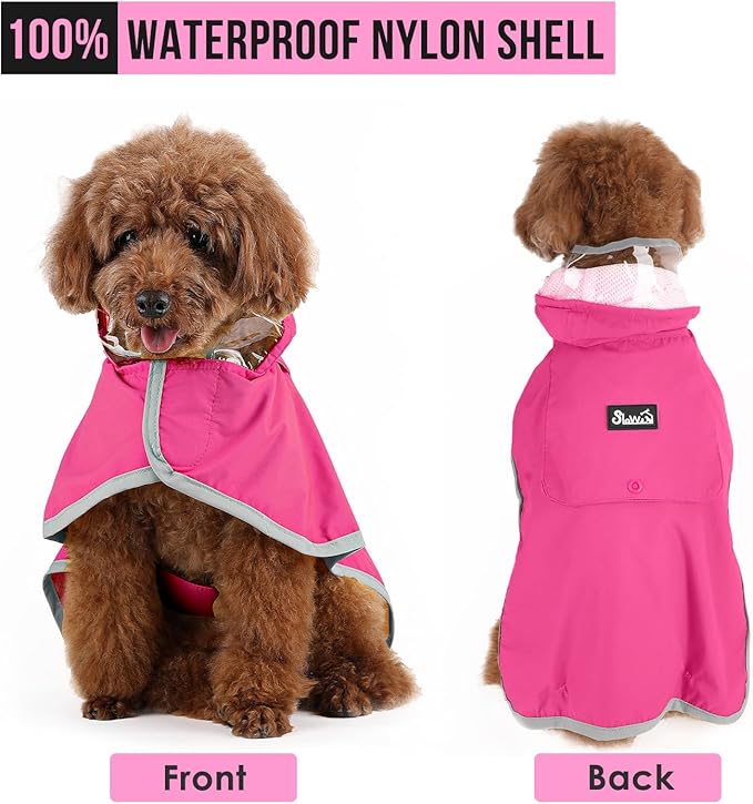 Lukovee Dog Raincoat, Adjustable Dog Rain Jacket with Clear Hooded Double Layer for Large Medium Small Dogs Puppies, Waterproof Rain Coat Poncho with Reflective Storage Pocket & Rim (Fuchsia,XS)