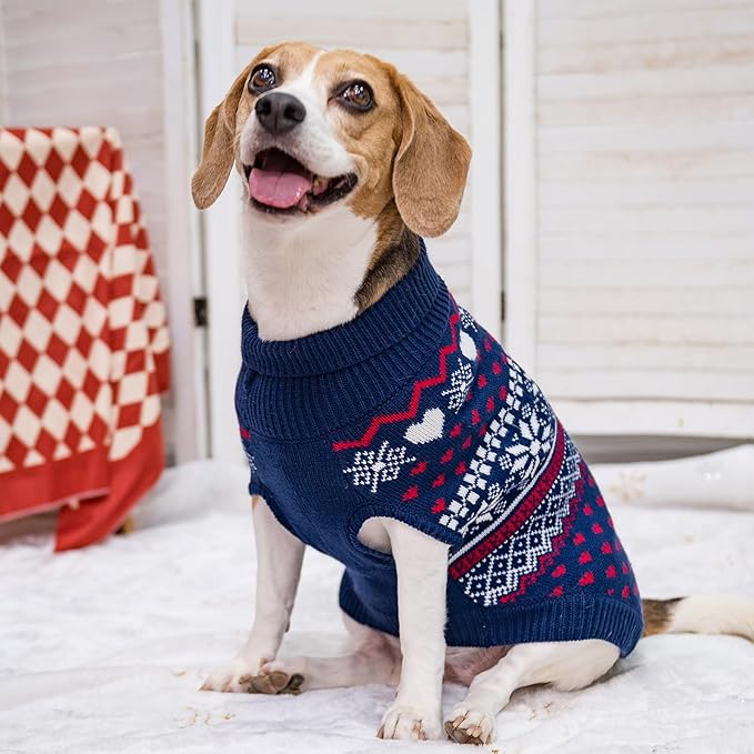 SCENEREAL Dog Sweaters for Large Medium Small Dogs, Soft, Warm Turtleneck Puppy Clothes Sweatshirt, Knitted Ugly Dog Christmas Outfits, Argyle Xmas Pet Cold Weather Coat for Girls Boys
