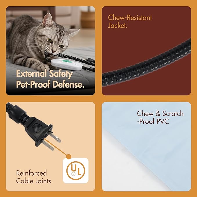 Dog Heating Pad (31"x20") - Waterproof Electric Heated Mat & Pet Bed for Indoor and Outdoor Use, Chew Resistant Cord, Machine Washable Cover with Wheat Pattern Quilting, for Cats and Pets