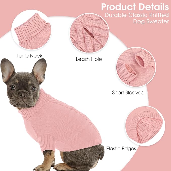 Dog Sweaters for Large Dogs Classic Turtleneck Dog Christmas Sweater Thick Warm Pullover Female Puppy Pet Stretch Knitwear Fall Winter Clothes with Leash Hole(Pink, L)
