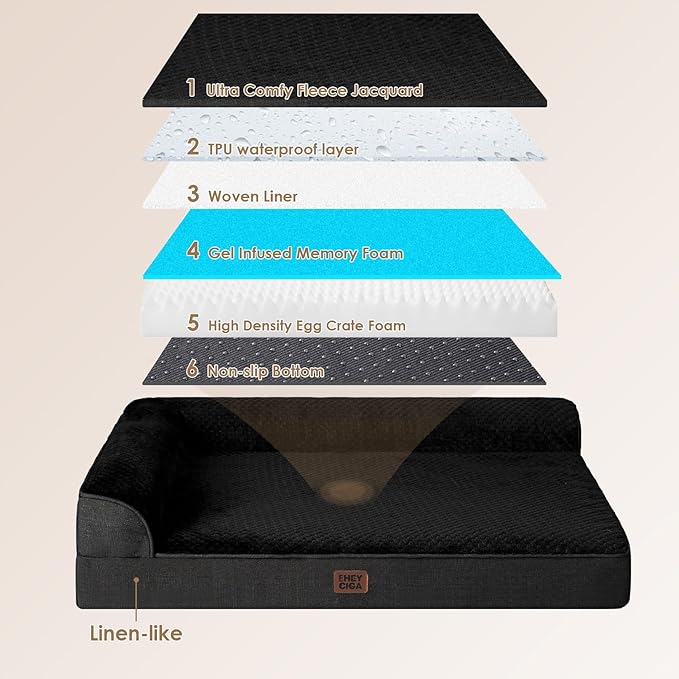 EHEYCIGA Memory Foam Dog Bed XLarge Sized Dogs, Extra Large Dog Bed Orthopedic with Washable Removable Cover, Waterproof XL Pet Bed Couch, 44x33x6 Inches, Black
