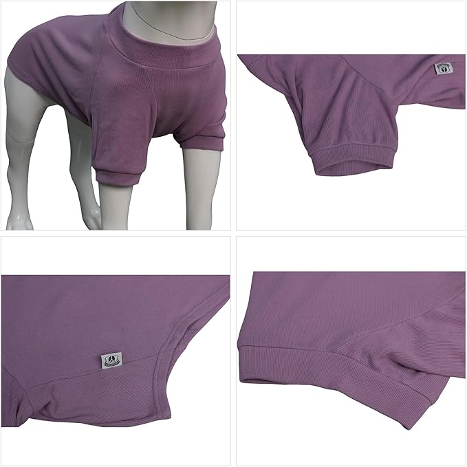 Lovelonglong Ribbed Dog T-Shirt Cotton Knitted Dog Sweaters for All Season Pet T-Shirts for Large Medium Small Dogs Taro Purple L