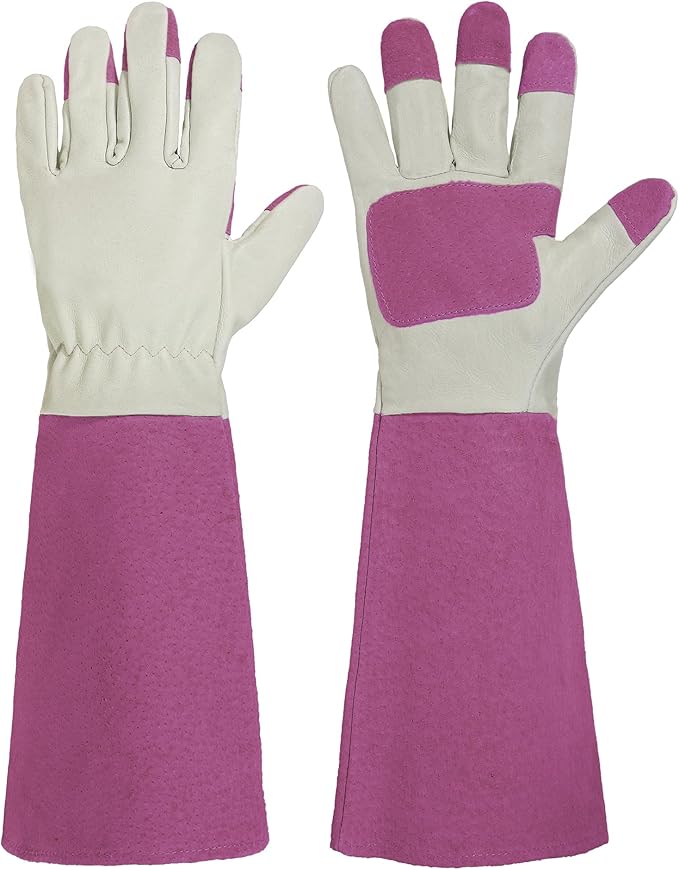 HANDLANDY Rose Pruning Gardening Gloves for Men & Women, Thornproof Long Gauntlet Gloves, Pigskin Leather - Breathable & Durability (Medium)
