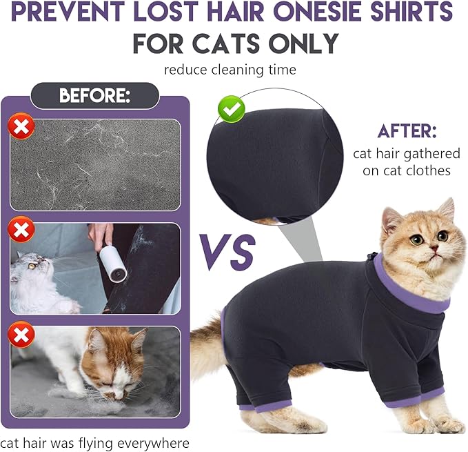 Sticky Cat Clothes Stretchy, Sphynx Hairless Sweater & Pajamas for Cats only, Soft Cat Onesie for Cats After Surgery Female Male & Hair Loss Prevention, Black XL