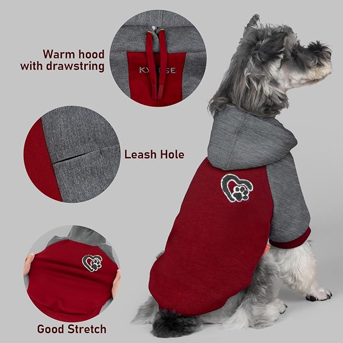 KYEESE Dog Hoodie Stretchy Cat Sweater Comfort Pet Sweatshirt with Drawstring Dogs Winter Coat for Cold Weather Warm Pet Clothes Soft Dog Clothes for Small Dogs Cat Coat with Leash Hole