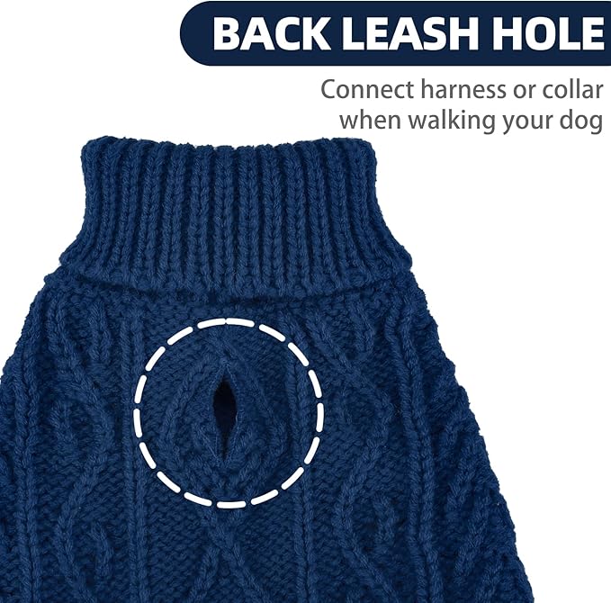PUPTECK Dog Sweater, Turtleneck Warm Knitted Pullover Coat, Thick Cable Knitwear Clothes in Winter, Pet Apparel Outfits for Small Medium Dogs, for Cold Weather Indoor & Outdoor, Deep Blue XS