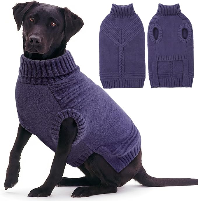 Dog Sweaters for Large Dogs Male Female Pet Knitwear Classic Puppy Warm Pullover Turtleneck Cold Weather Clothes for Pitbull(GrayishBlue, XL)