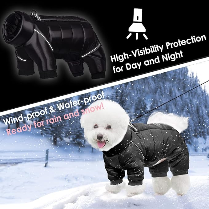 AOFITEE Dog Coat, Waterproof Dog Jacket for Winter, Warm Fullbody Dogs Snowsuit, Winter Coat for Small Dogs, Zip Up Pet Puffer Jacket Fleece Vest, Outdoor Reflective Cold Weather Pet Coats, Black S
