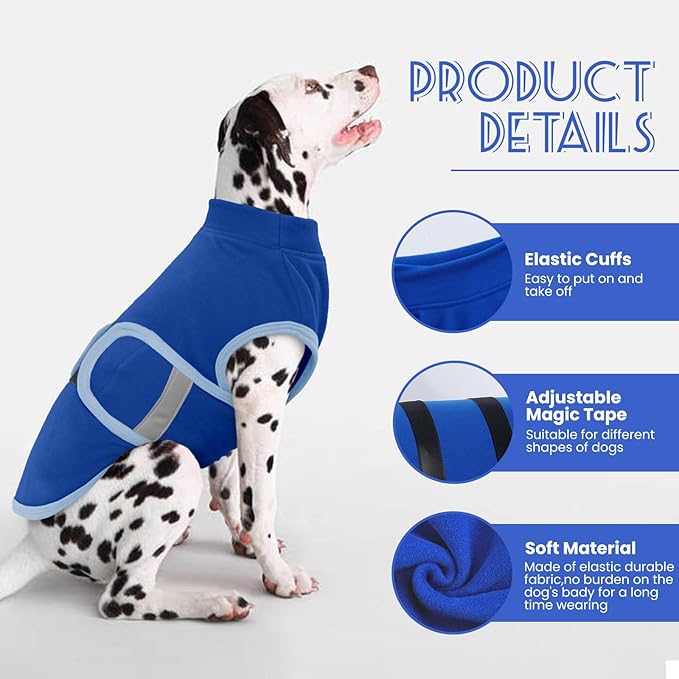 IDOMIK Warm Fleece Dog Sweater for Small Dogs,Soft Winter Dog Fleece Jacket Coat for Fall Cold Weather,Adjustable Fleeced Vest with Reflective Strips,Pullover Pet Sweatshirt for Girl Boy Dogs,Blue,S