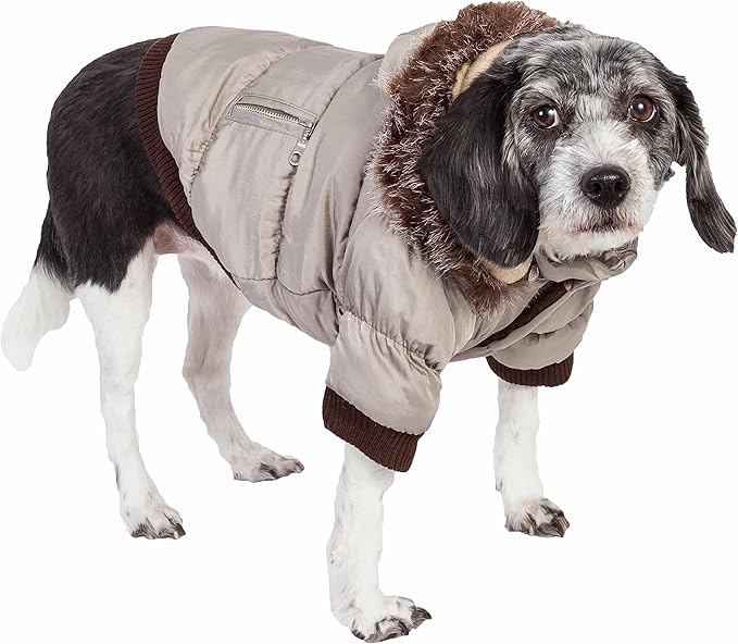 PET LIFE Classic Metallic Fashion Pet Dog Coat Jacket Parka w/ 3M Insulation and Removable Hood, X-Large, Metallic Grey