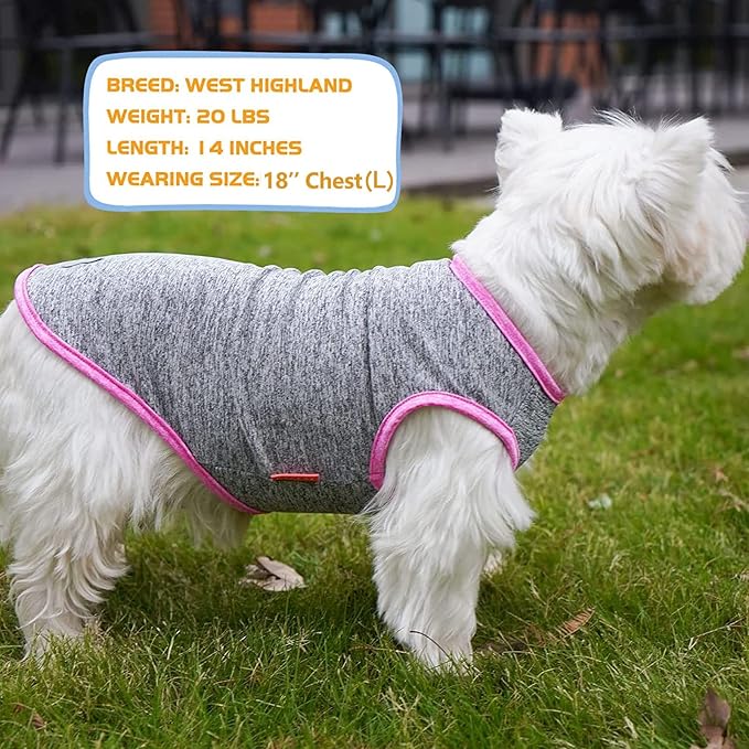 KYEESE 2 Pack Dog Shirts Quick Dry Soft Stretchy Dog T-Shirts with Reflective Label Tank Top Sleeveless Vest Sun Protection Pet Clothes for Small Medium Pet, Large, Grey+Hotpink