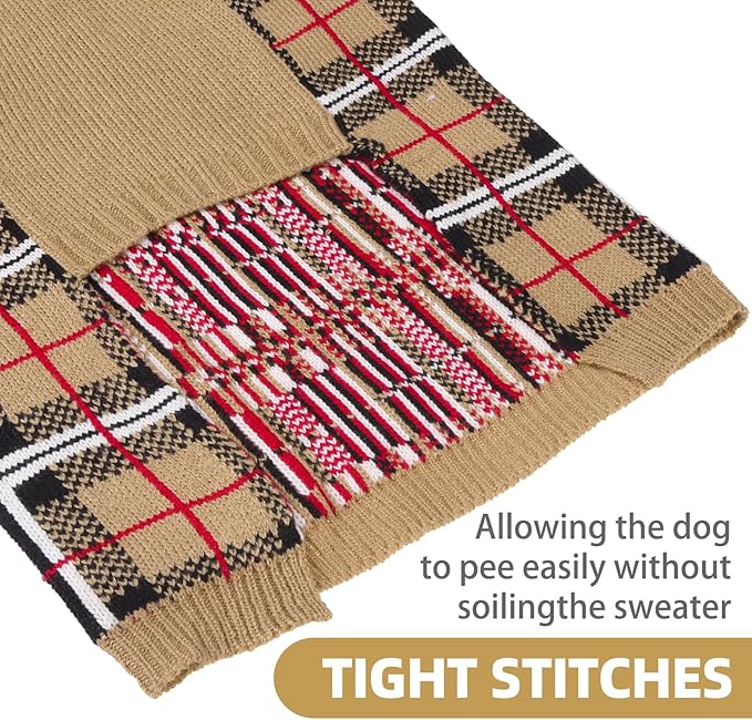 PUPTECK Dog Sweaters for Large Medium Small Dogs - Fall Classic Plaid Style Puppy Holiday Winter Coat Clothes Warm