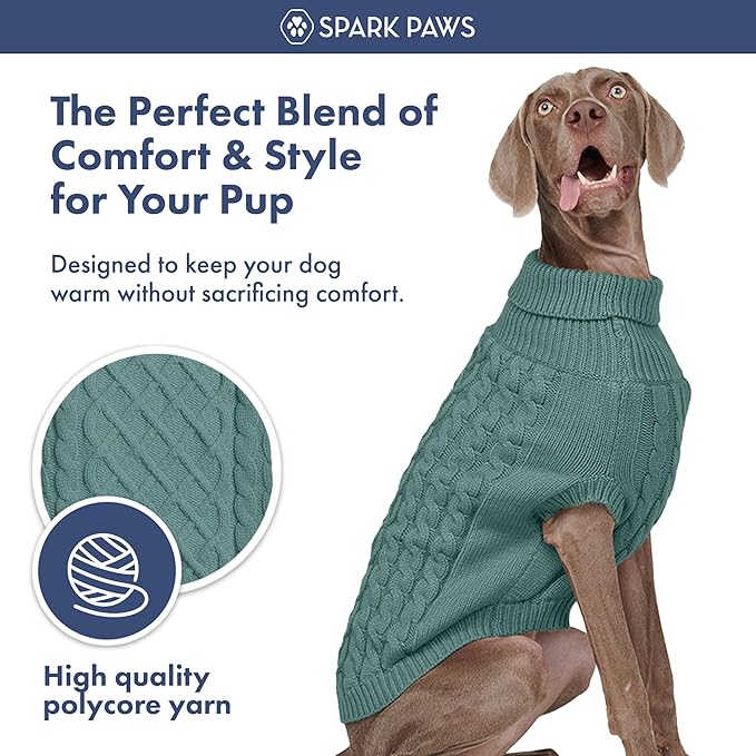 Spark Paws Knit Dog Sweater – Ultra Soft Warm Winter Dog Sweater for Small, Medium & Large Dogs – Stretch Fit Pet Sweater for French Bulldog, Pitbull, Girl & Boy Dogs Jacket, (Pine Green, 3XL)