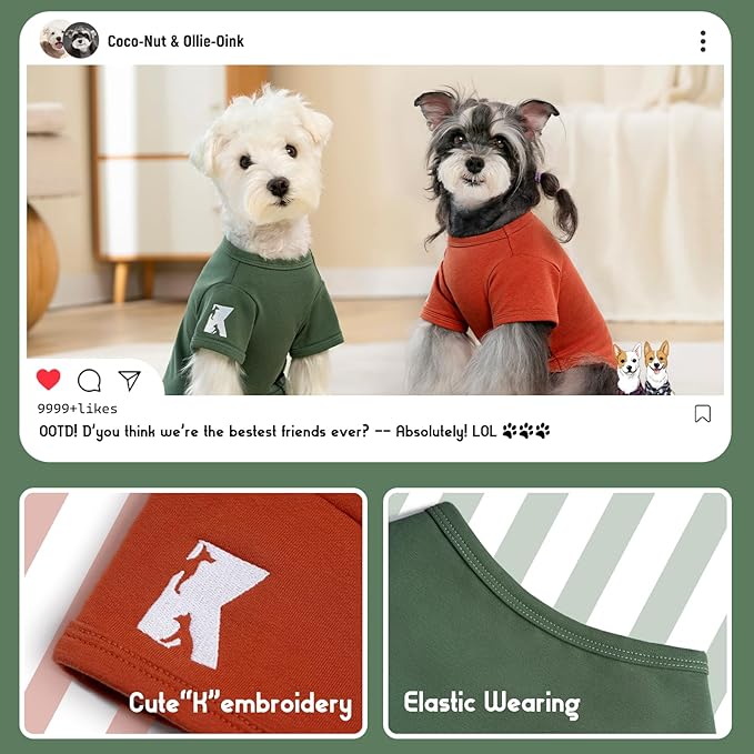 Koneseve Dog Shirt Soft Cotton Stretchy Clothes for Medium Large Dogs 2-Pack Rust & Mist Green 4XL