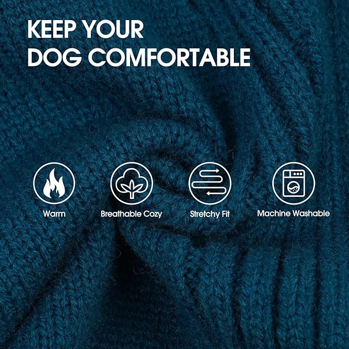 IECOii Dachshund Sweater,Turtleneck Dog Sweater for Small Medium Dogs Girl,Stretchy & Breathable,Warm Knitted Pullover Coat,High Neck Knitwear for Cold Weather Indoor & Outdoor Wear (Peacock Blue,M)