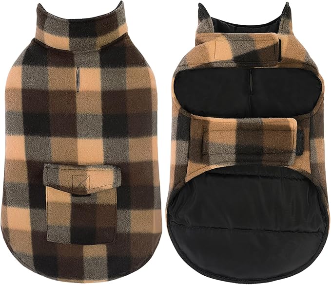 ASENKU Dog Winter Jacket Plaid Reversible Vest, Waterproof Dog Coat for Cold Weather, Perfect for Small to Large Dogs (Coffee, L)