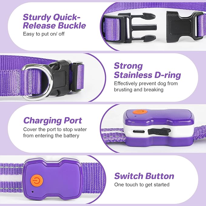 PcEoTllar Light Up Dog Collars, Led Dog Collar, Rechargeable, Night Walking, Waterproof, Glow in The Dark Dog Collars Light for Large Small Medium Dogs, Purple l
