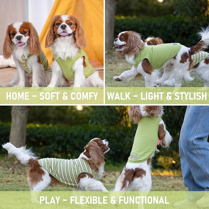 KYEESE 2Pack Dog Shirts Striped T Shirt for Large Dogs Lightweight Clothes Sleeveless Vest Cotton Tank Top, XXX-Large,Green+Striped