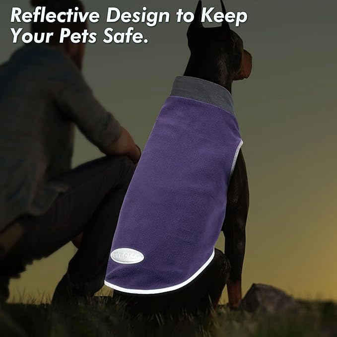 cyeollo 2 Pack Fleece Dog Sweater Pullover Sweatshirt Reflective Lightweight Dog Clothes for Large Dogs Girl Pet Apparel Purple, Grey, XXXL