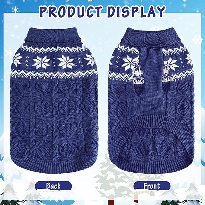 Warm Winter Dog Sweater - Cold Weather Pet Clothes for Small Medium Large Dogs Indoor Outdoor, Soft Classic Knit Puppy Apparel, Blue, ML