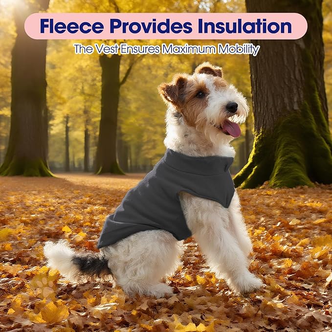 FUAMEY Dog Fleece Vest for Large Dogs,Warm Stretchy Dog Sweatshirts Pullover with Leash Hole Dogs Sweater Soft Pet Turtleneck Cozy Pet Vest Lightweight Sleeveless Grey L