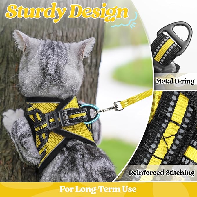 rabbitgoo Cat Harness and Leash Set for Walking Escape Proof, Adjustable Soft Kittens Vest with Reflective Strip for Cats, Comfortable Outdoor Vest, Bright Yellow, L