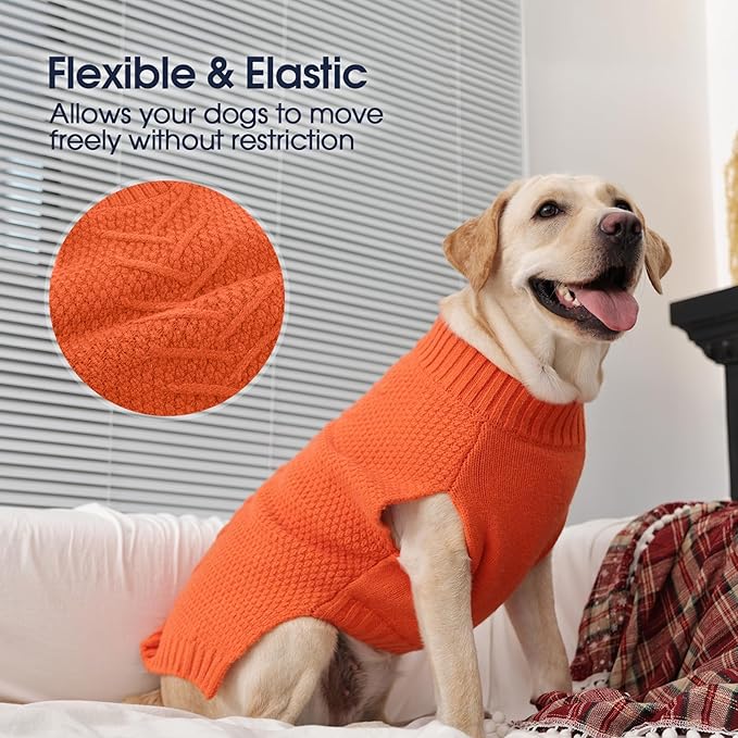 IECOii Dog Sweaters for Large Dogs - XXL, Warm Pullover Vest Knitted Dog Sweatshirt for Extra Large Dogs, Suitable for Golden Retriever, Pitbull - Orange, Size 2XL