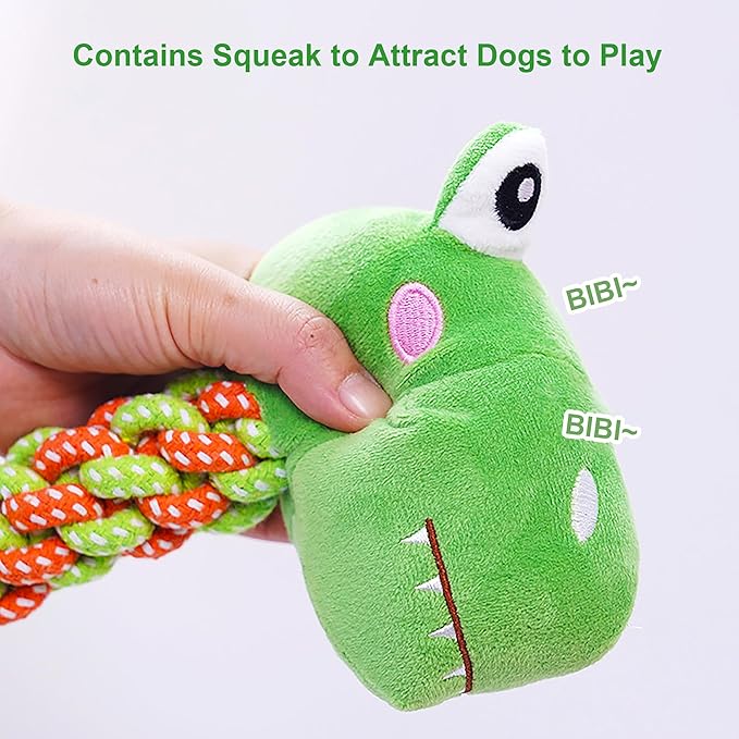 Large Squeaky Plush Dinosaur Dog Toy Durable Chew Toy for Aggressive Chewers Interactive Tug of War Fetch Toy Soft Rope Neck for Small Medium Large Dogs