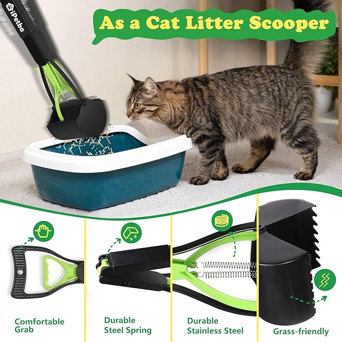 Large Dog Pooper Scooper for Yard - 32" Long Handle, No Bending, Grass-Friendly, Easy to Clean, Durable & Sturdy