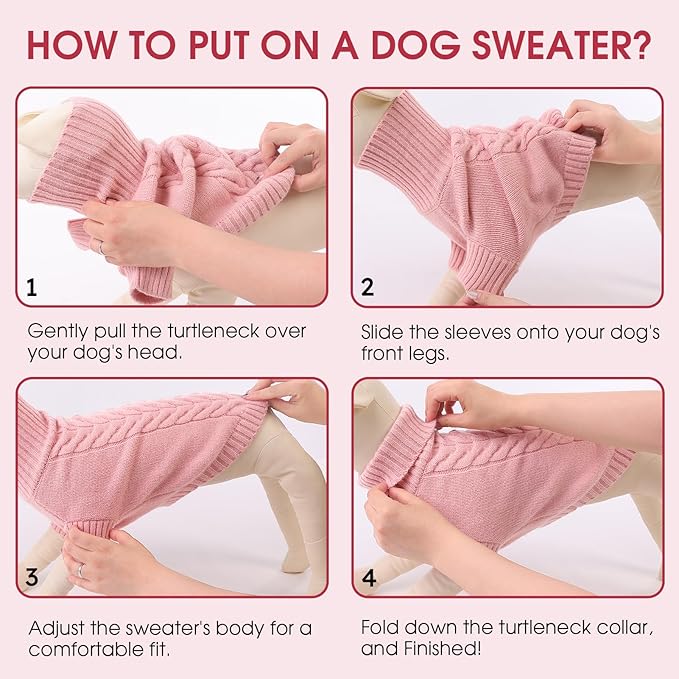 Dog Sweaters for Large Dogs Classic Turtleneck Dog Christmas Sweater Thick Warm Pullover Female Puppy Pet Stretch Knitwear Fall Winter Clothes with Leash Hole(Pink, 2XL)