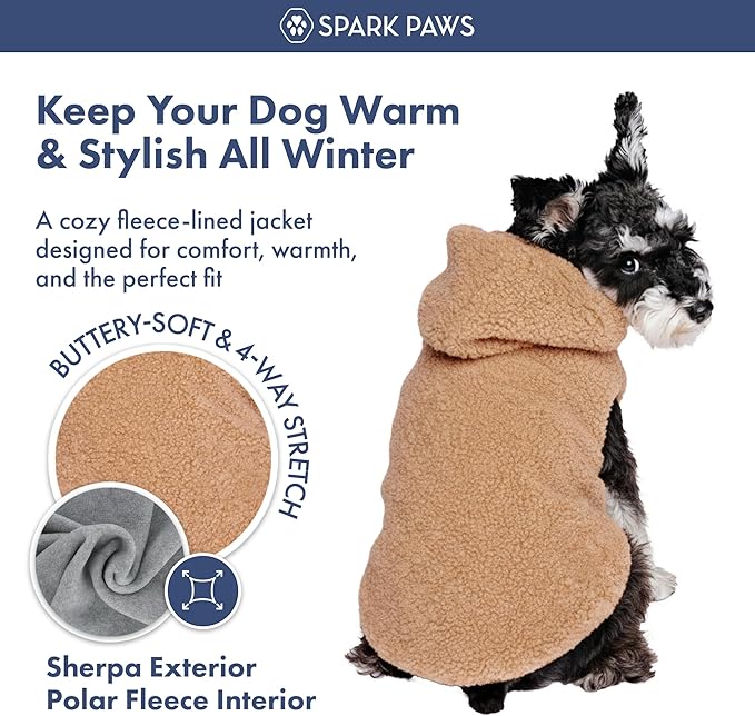 Spark Paws Teddy Dog Sweater, Sherpa Vest with Warm Fleece Lining, Winter Coat Suitable for Small Medium Large XL XXL Breeds - Brown - 3XL