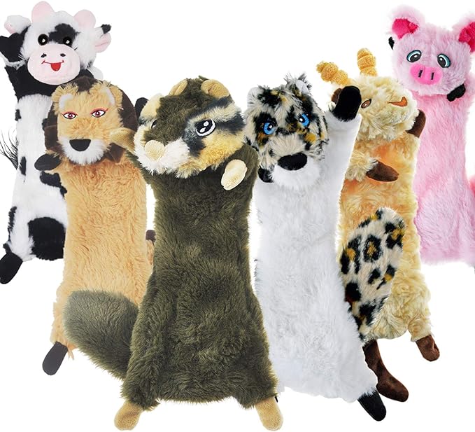 SHARLOVY Dog Squeaky Toy No Stuffing 6 Pack, Dog Toys Crinkle for Small Puppy, Durable Chew Plush Cute Animals Natural for Teething Pet