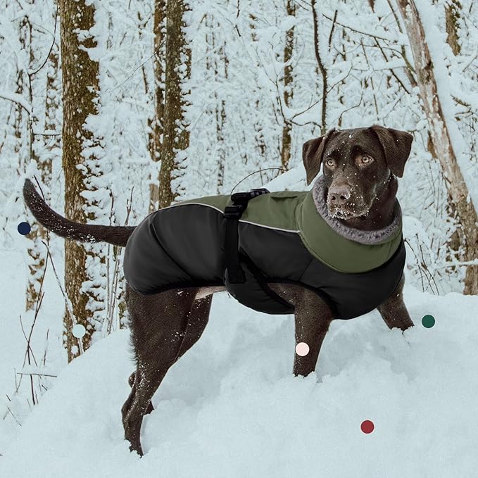 IECOii Dog Winter Coat Reflective Adjustable Dog Jacket Dog Coat with Buckle Fleece Turtleneck for Cold Weather Soft Winter Coat for Small Medium Extra Large Dogs, Army Green
