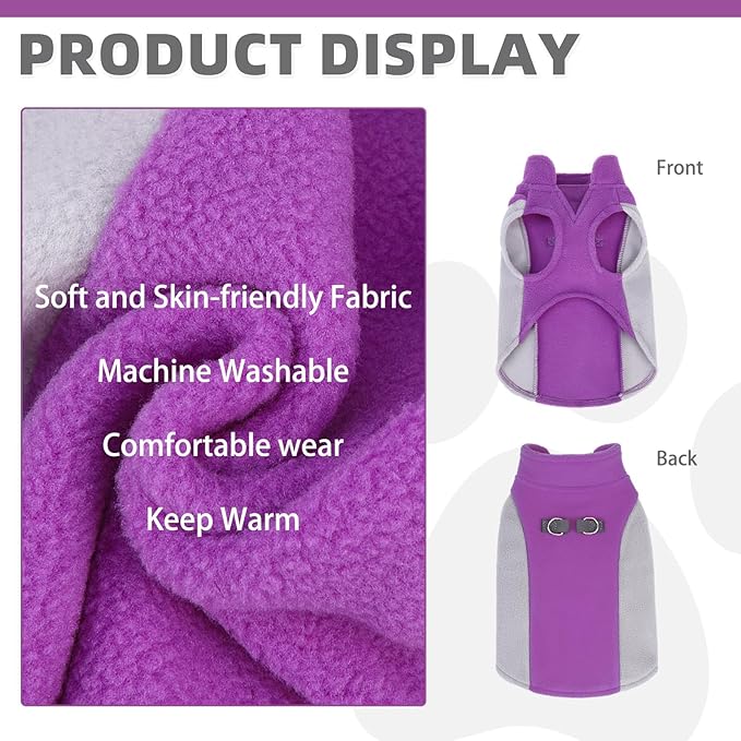 KOOLTAIL Dog Sweater - Dog Fleece Vest Jacket with Leash D-Ring for Small Medium Large Dogs, Soft Pullover Winter Warm Cold Weather Coats, Pet Fall Clothes Outfit for Puppy Cat Boys&Girls, Purple XL