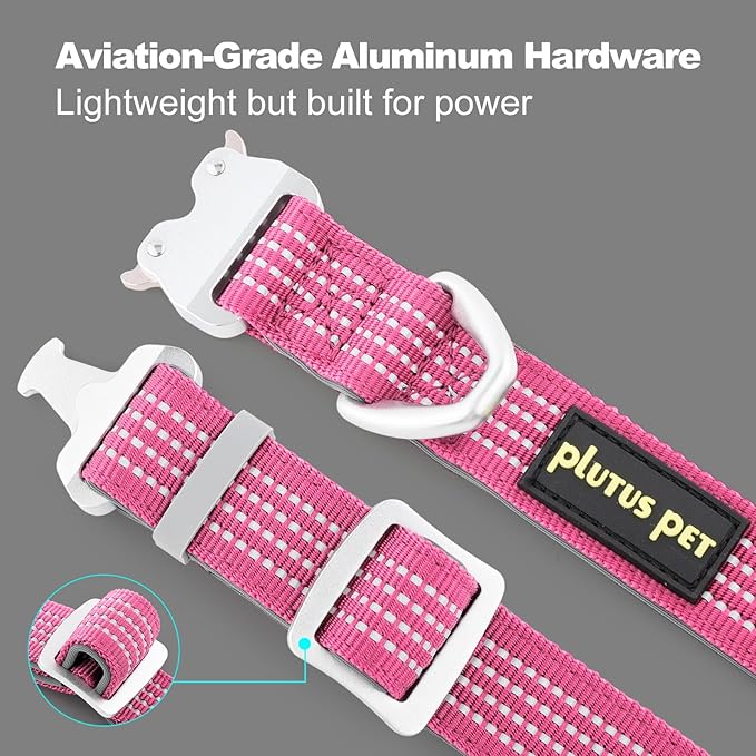Plutus Pet Reflective Dog Collar with Aviation Aluminum Buckle, Neoprene Padded for Comfort, Lightweight, Heavy Duty Nylon Collar for Puppy Small Medium Large Dogs (Pink, M)
