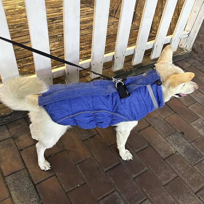 Malier Dog Coat, Reflective Dog Jacket Waterproof Windproof Puppy Cold Weather Coats with Harness Built in, Winter Extra Warm Pet Coat Fleece Vest for Small Large Pets and Puppy (Blue, X-Small)
