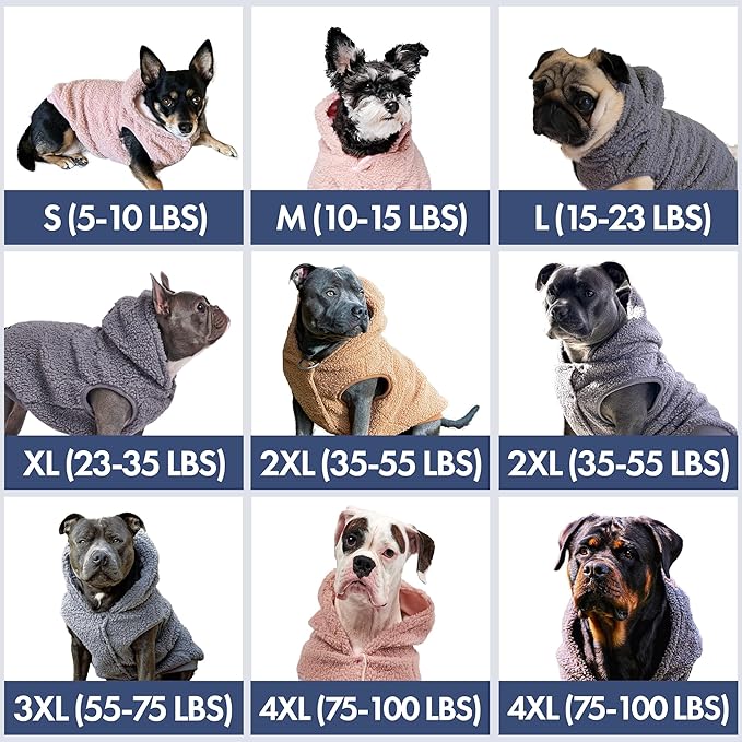 Spark Paws Teddy Dog Sweater, Sherpa Vest with Warm Fleece Lining, Winter Coat Suitable for Small Medium Large XL XXL Breeds - Grey - L